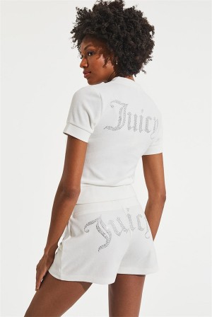 Juicy Couture Corta Sleeve Big Bling Coton Velour Zip-up Blanche | JC-SN651522