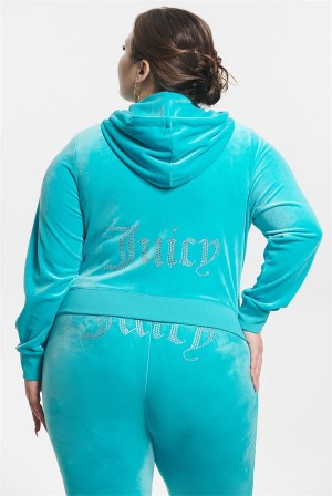 Juicy Couture Plus-size Og Big Bling Velour Hoodie Bleu | JC-SN651525