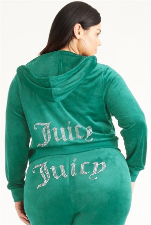 Juicy Couture Plus-size Og Big Bling Velour Hoodie Vert | JC-SN651528