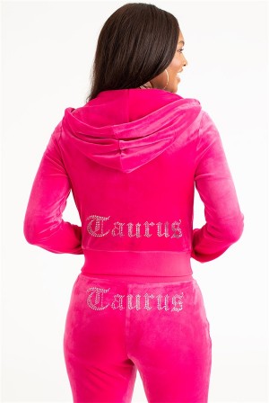 Juicy Couture Taurus Big Bling Velour Hoodie Rose | JC-SN651517